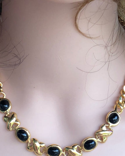 - Vintage New Napier Gold necklace Black enamel
