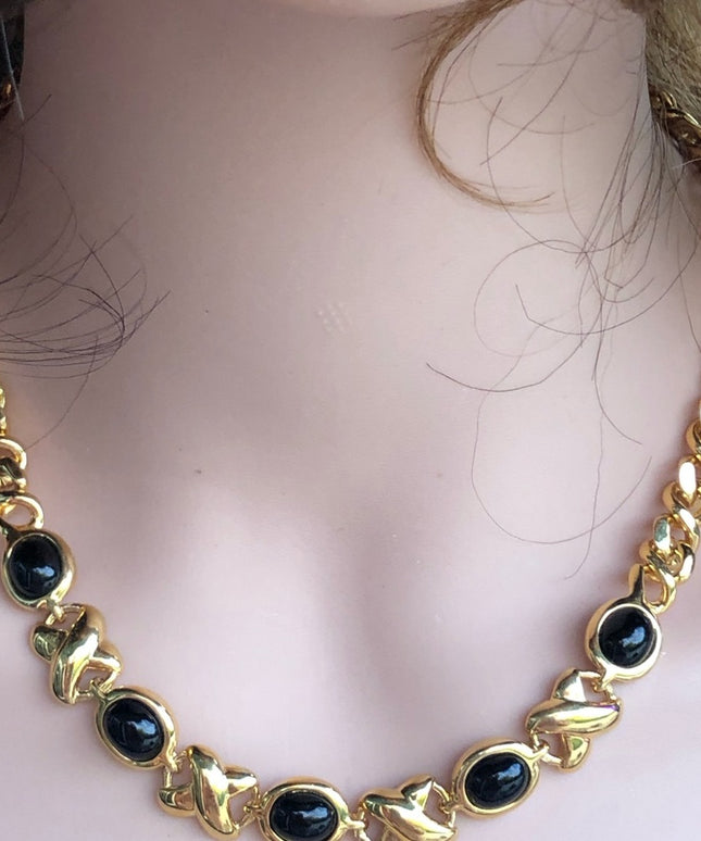 - Vintage New Napier Gold necklace Black enamel