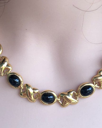 - Vintage New Napier Gold necklace Black enamel