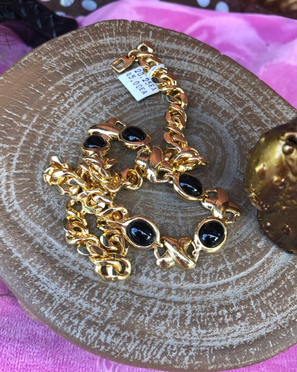 - Vintage New Napier Gold necklace Black enamel