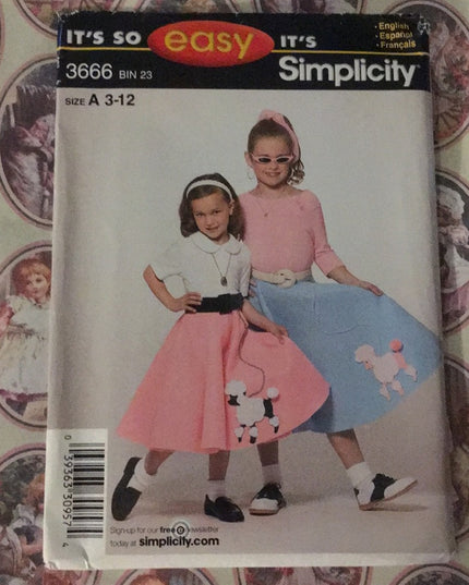 Simplicity Sewing pattern girls costume sock hop