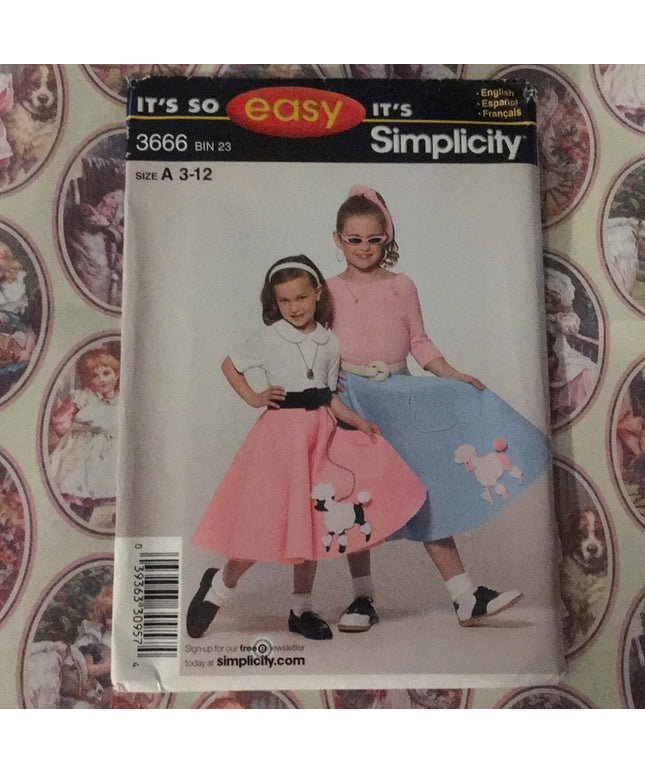 Simplicity Sewing pattern girls costume sock hop