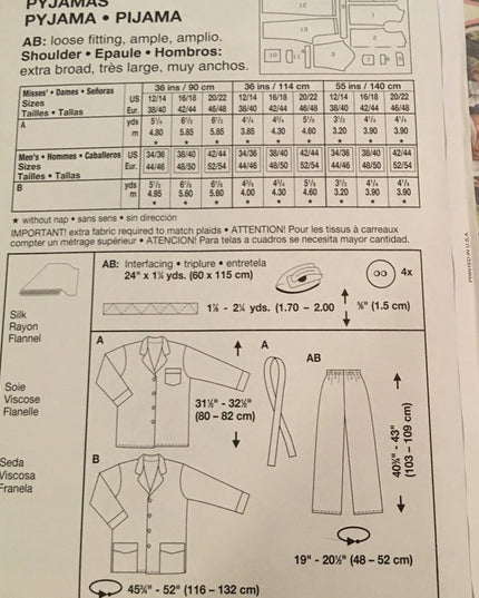 Burda sewing pattern Pajamas mens & womens