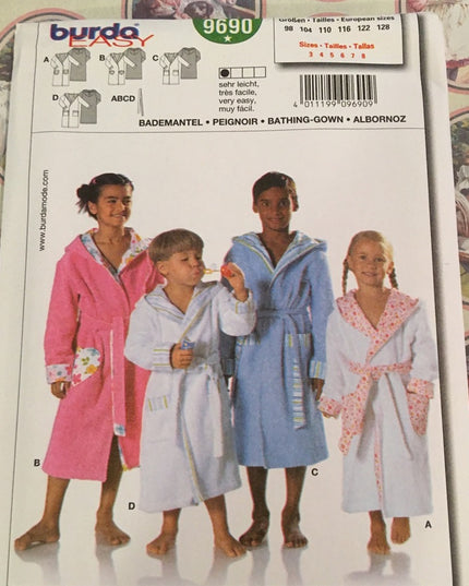 Burda sewing pattern childs bathrobe sz 3-8