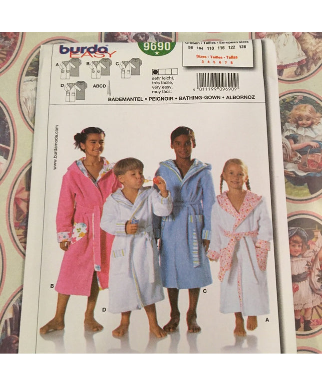 Burda sewing pattern childs bathrobe sz 3-8