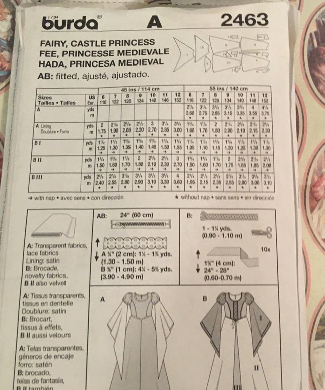 Burda Girls princess costume sewing pattern