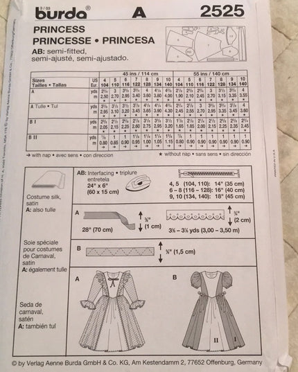 Burda Girls Princess costume sewing pattern 4-10