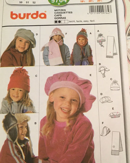 Burda girls boys sewing pattern winter hats caps
