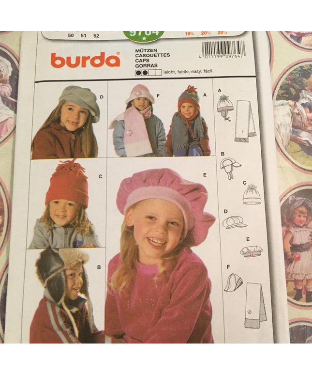 Burda girls boys sewing pattern winter hats caps