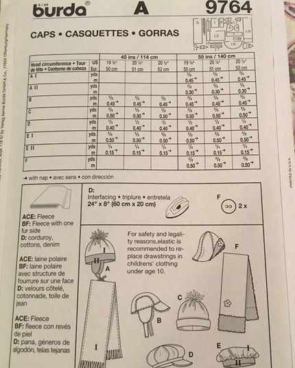 Burda girls boys sewing pattern winter hats caps