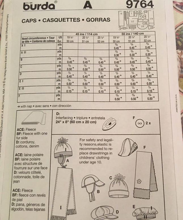 Burda girls boys sewing pattern winter hats caps