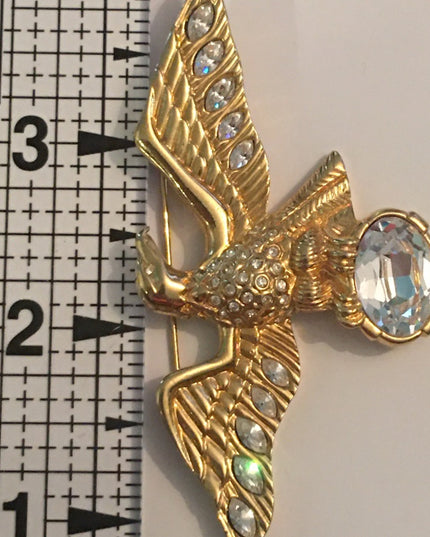 Vintage Swarovski 1980s majestic bald Eagle brooch (swan) Authentic gold finish