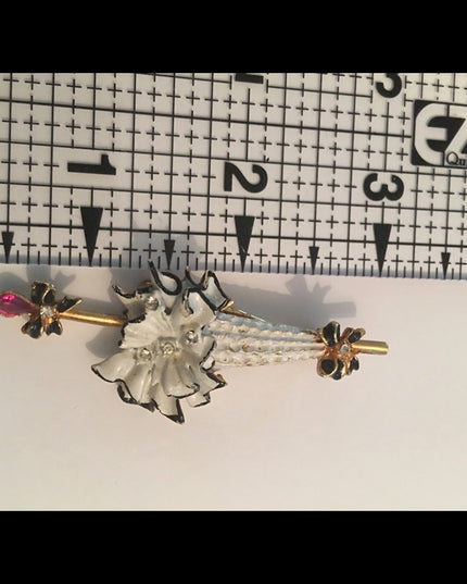Vintage Fair lady fancy umbrella crystal enamel brooch