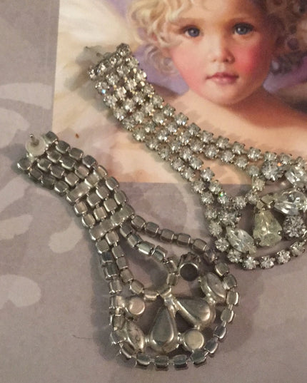Vintage crystal fancy silver finish rhinestone glass dangle earrings