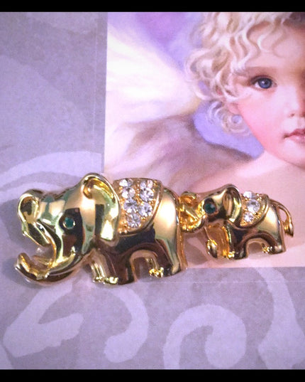 Vintage gold finish crystal elephant brooch