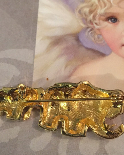 Vintage gold finish crystal elephant brooch