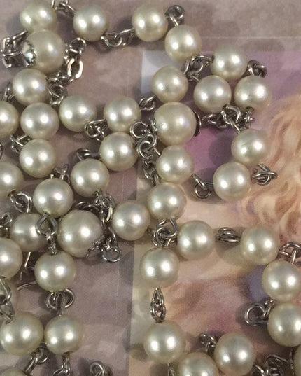 Vintage faux pearl rosary Italy silver finish Catholic religious Crucifix