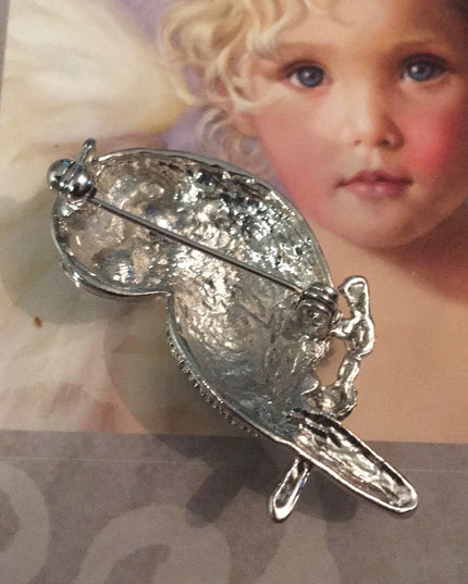 Vintage green crystal silver finish owl brooch