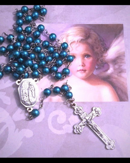 Vintage green faux pearl rosary crucifix Catholic