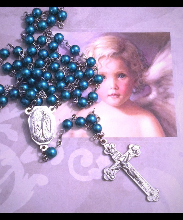 Vintage green faux pearl rosary crucifix Catholic