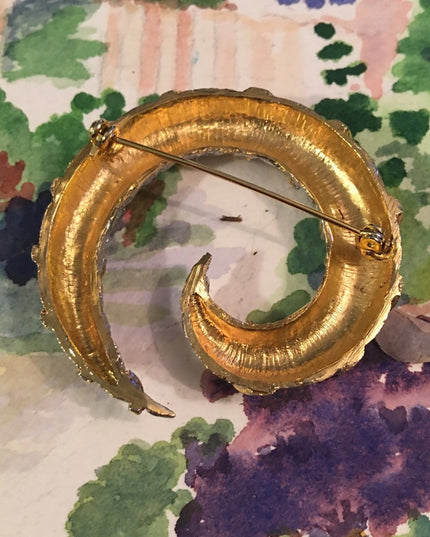 Vintage Silver gold finish fancy swirl brooch Large