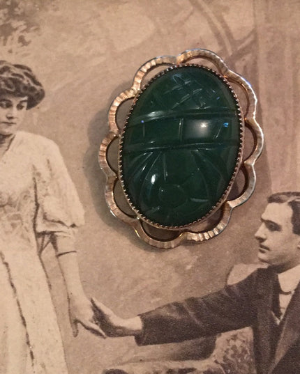 Vintage 12k Gold filled Jade Pendant Carved brooch