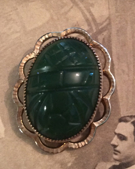 Vintage 12k Gold filled Jade Pendant Carved brooch