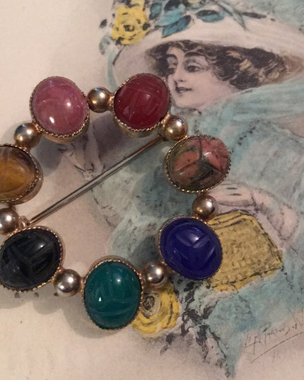 Vintage Winard 12k Gold fillled Egyptian Scarab Stone brooch