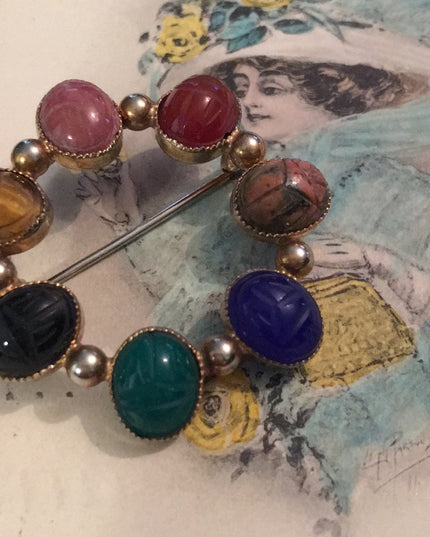 Vintage Winard 12k Gold fillled Egyptian Scarab Stone brooch