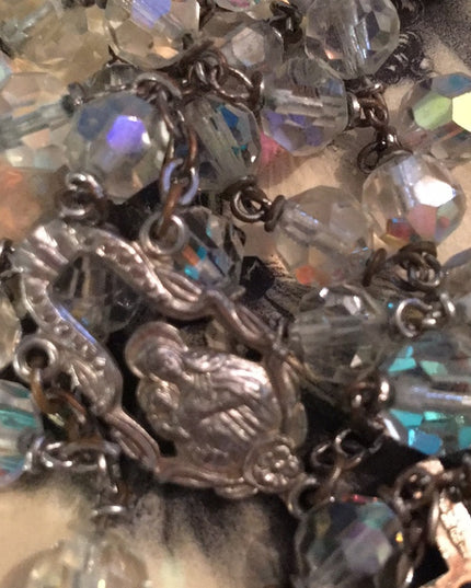 22” Vintage Catholic crucifix religious crystal rosary Beauty!