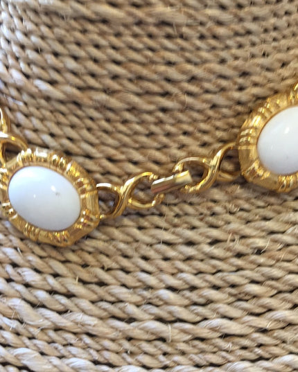 Vintage 1980s Monet choker white glass necklace gold finish chunky