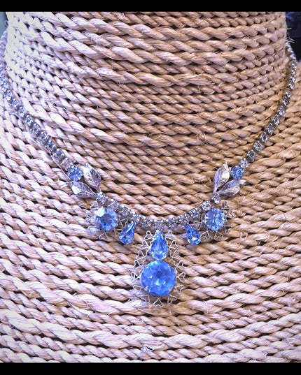 Vintage Crystal silver blue choker necklace