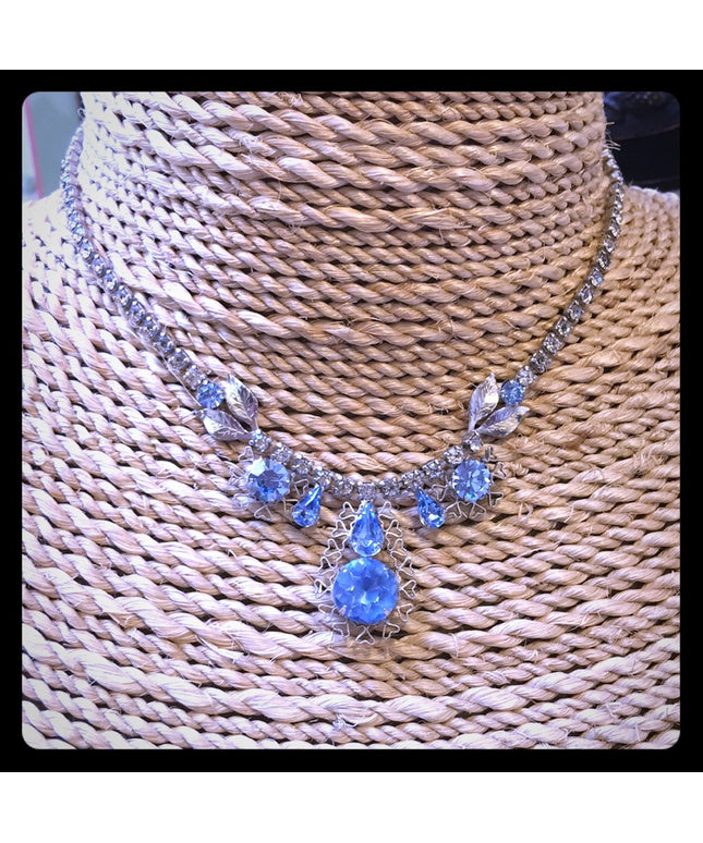 Vintage Crystal silver blue choker necklace