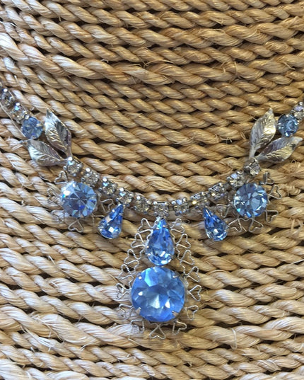 Vintage Crystal silver blue choker necklace