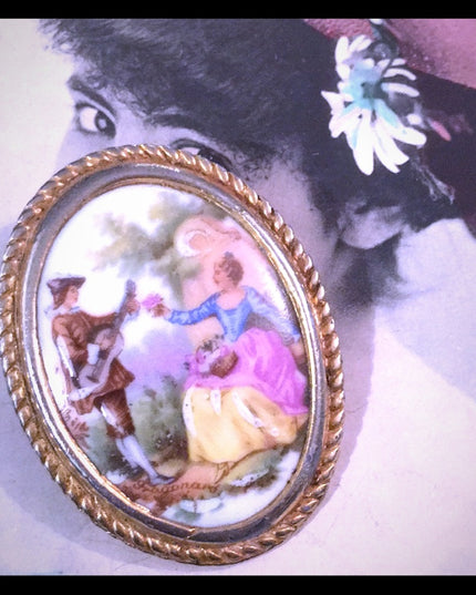 Vintage Ceramic Limoges France brooch cameo brooch