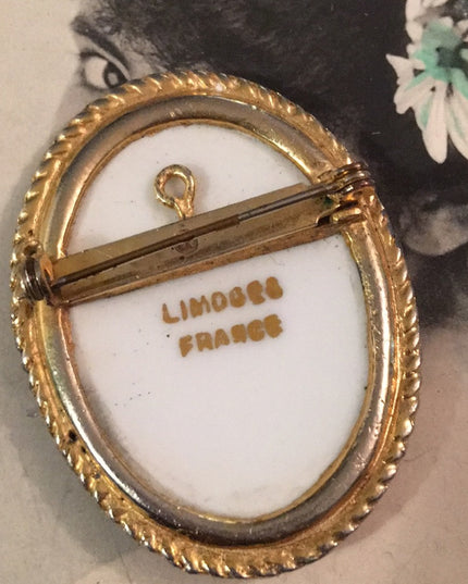 Vintage Ceramic Limoges France brooch cameo brooch