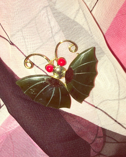 vintage Jade Butterfly gold tone vintage japan brooch