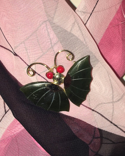vintage Jade Butterfly gold tone vintage japan brooch