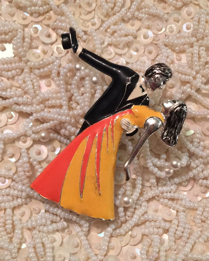 Vintage Dancing couple enamel Brooch
