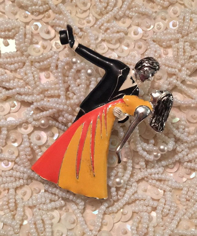 Vintage Dancing couple enamel Brooch