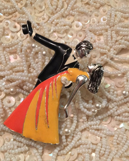 Vintage Dancing couple enamel Brooch