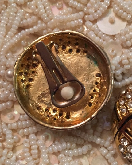 Vintage heavy gold rhinestone faux pearl earrings