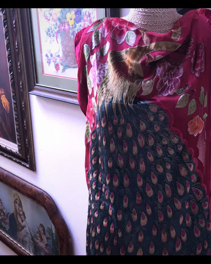 BOHO silk fringe long shawl scarf wrap PEACOCK