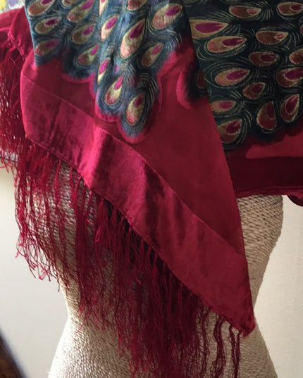 BOHO silk fringe long shawl scarf wrap PEACOCK