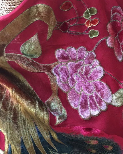 BOHO silk fringe long shawl scarf wrap PEACOCK