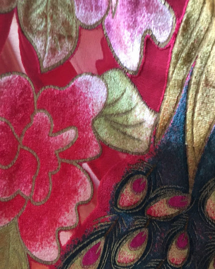 BOHO silk fringe long shawl scarf wrap PEACOCK
