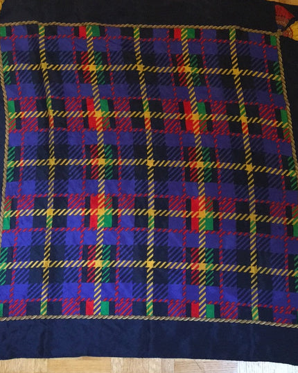 Echo silk Plaid scarf 1980s Vintage print tassel