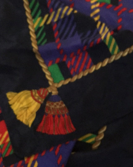 Echo silk Plaid scarf 1980s Vintage print tassel