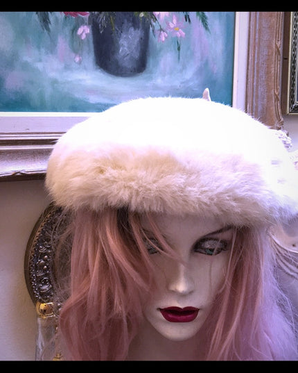Large Vintage white Rabbit facinator 12” Hat