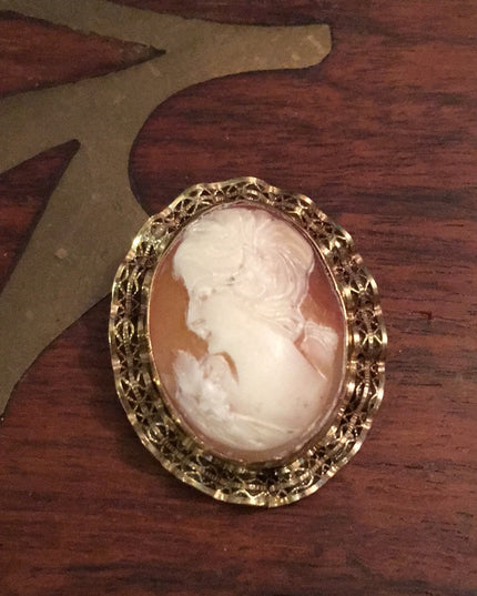 Vintage 12k GF Shell cameo brooch pendant